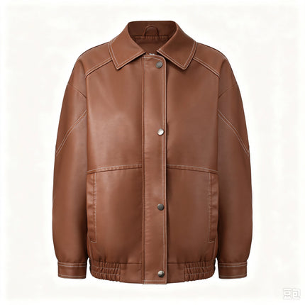 Women's oversized faux leather button-front utility jacket, sku 02 product photo