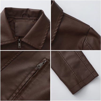 Women's cropped faux leather zip front jacket collar, seams, modeling and product close-up 13