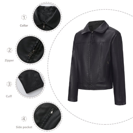 Women's cropped faux leather jacket back, fit and leather-look fabric detail 15