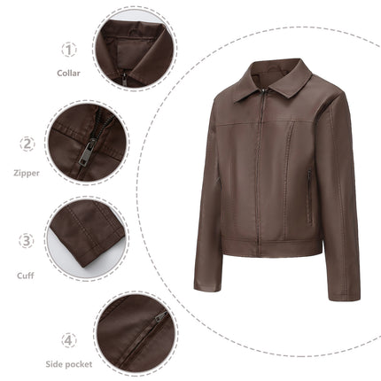Women's cropped faux leather jacket back, fit and leather-look fabric detail 16