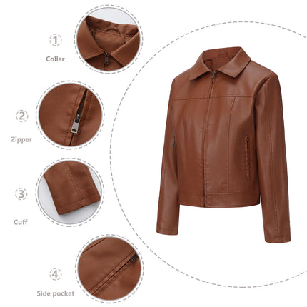 Women's cropped faux leather jacket back, fit and leather-look fabric detail 17