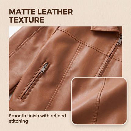 Women's cropped faux leather jacket back, fit and leather-look fabric detail 18