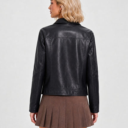 Women's cropped faux leather shirt-collar jacket, main-03 original product photo