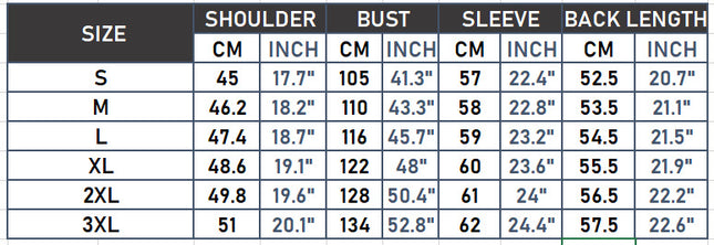 Women's cropped faux leather zip-up jacket S to 3XL size chart cm and inches