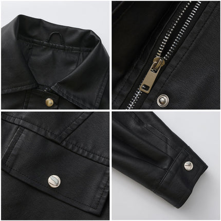 Women's oversized faux leather zip-up bomber utility jacket, original detail photo 07