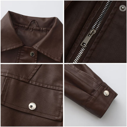 Women's oversized faux leather zip-up bomber utility jacket, original detail photo 08