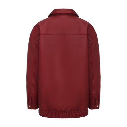 Women's oversized faux leather zip-up bomber utility jacket, original detail photo 12