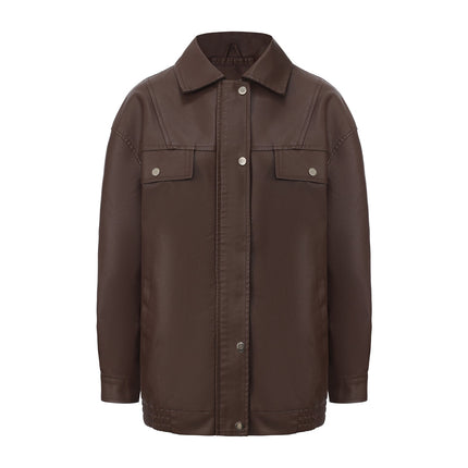 Women's oversized faux leather zip-up bomber utility jacket, original detail photo 13