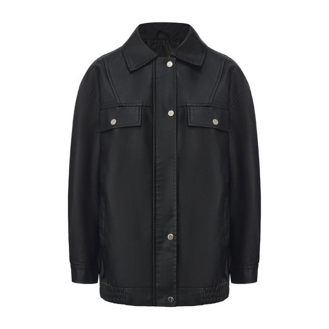 Women's oversized faux leather zip-up bomber utility jacket, original detail photo 16
