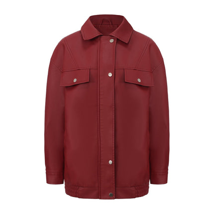 Women's oversized faux leather zip-up bomber utility jacket, original detail photo 19