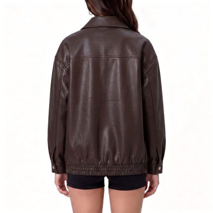 Women's oversized faux leather zip-up bomber utility jacket, original detail photo 29