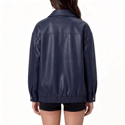 Women's oversized faux leather zip-up bomber utility jacket, original detail photo 30