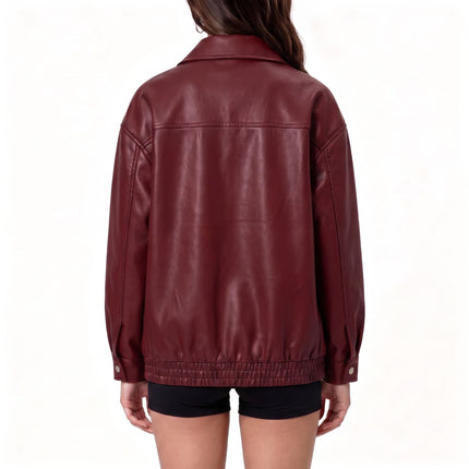 Women's oversized faux leather zip-up bomber utility jacket, original detail photo 32