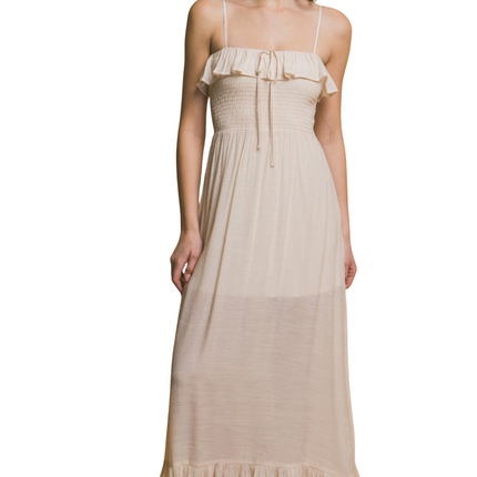 Womens Dresses Smocked Ruffle Maxi Dress Casual Chic Lightweight Basic Summer Sundress-B1