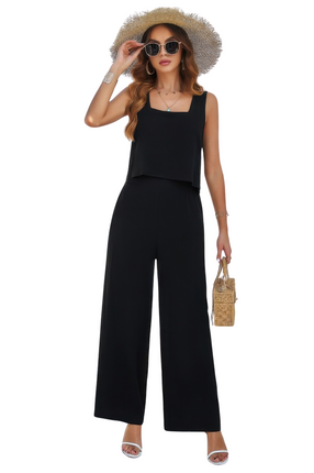Women Summer Vacation Two Pieces Square Neck Sleeveless Solid Sets Beach Fashion Clothes