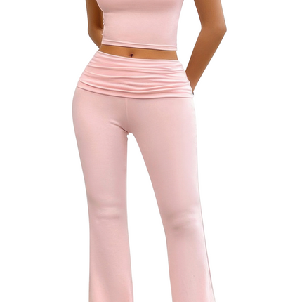Women's Summer Two Pieces Square Neck Ruched Sleeveless Vest And Stylish Trousers Set