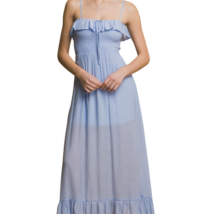 Womens Dresses Smocked Ruffle Maxi Dress Casual Chic Lightweight Basic Summer Sundress-C1