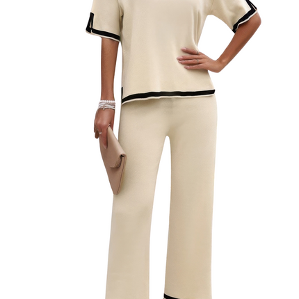 Women's Summer Fashion Outfits Two Pieces Outfits Knit Short Sleeve Wide Leg pants Loun