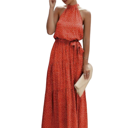 Womens Summer Dresses Tie Back Polka Dot Ruffle Hem Halter Dress Casual Chic Lightweight Maxi Dress