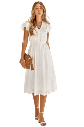 Womens Dresses V Neck Short Sleeve Solid Ruffle A Line Midi Dress Casual Chic Lightweight Summer Sundress