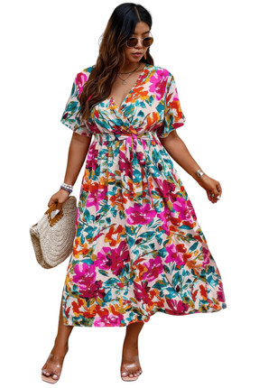 Womens Dresses Plus Size Floral Print Cross Belt Fit Dress Casual Chic Lightweight Summer Sundress