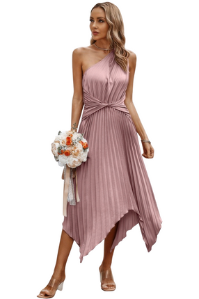 Womens Dresses Twist Front Pleated One Shoulder Long Dress Casual Chic Lightweight Basic Summer Sundress