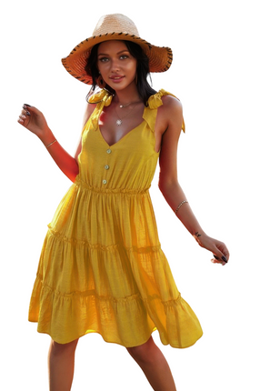 Womens Dresses Sleeveless Button Ruffle Swing Pleated Dress Casual Chic Lightweight Basic Summer Sundress