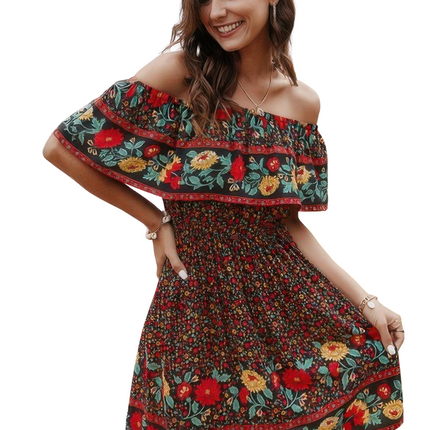 Womens Dresses Boho Print Cut Ruffle Accented Pleated Short Dress Casual Chic Lightweight Basic Summer Sundress