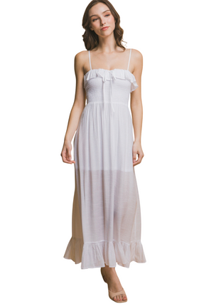 Womens Dresses Smocked Ruffle Maxi Dress Casual Chic Lightweight Basic Summer Sundress