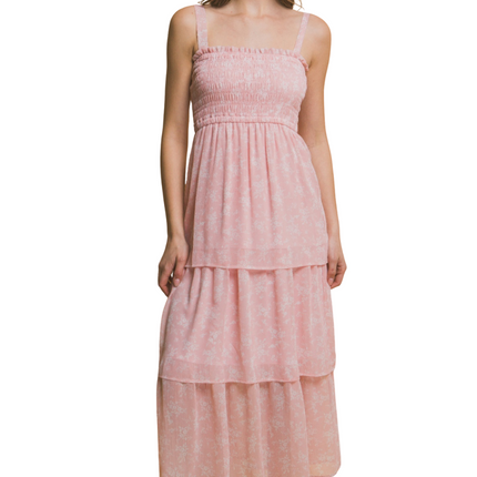 Womens Dresses Tiered Midi Floral Dress Casual Chic Lightweight Basic Summer Sundress-A1