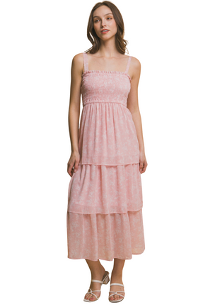 Womens Dresses Tiered Midi Floral Dress Casual Chic Lightweight Basic Summer Sundress-A1