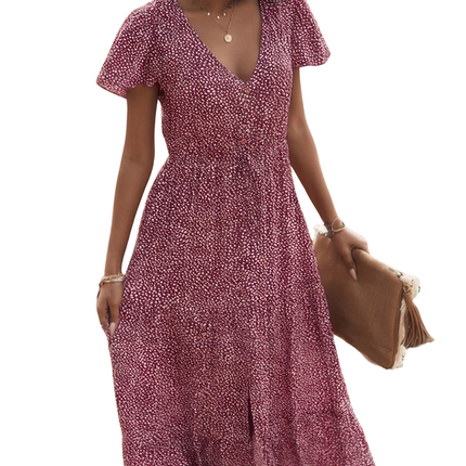 Womens Dresses V Neck Polka Dot Short Sleeve Flowing Dress Casual Chic Lightweight Basic Summer Sundress