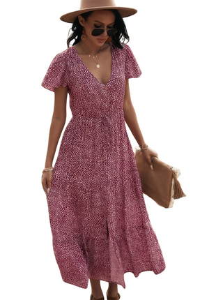 Womens Dresses V Neck Polka Dot Short Sleeve Flowing Dress Casual Chic Lightweight Basic Summer Sundress