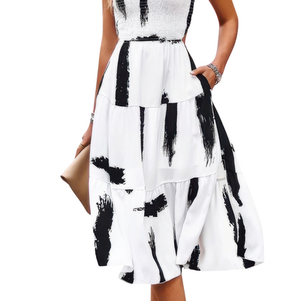 Womens Dresses Floral Print Pocket Sleeveless Smocked Split Dress Casual Chic Lightweight Basic Summer Sundress
