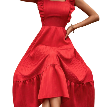 Womens Dresses Sleeveless Ruffle Cross Open Back Knot Fit Dress Casual Chic Lightweight Basic Summer Sundress