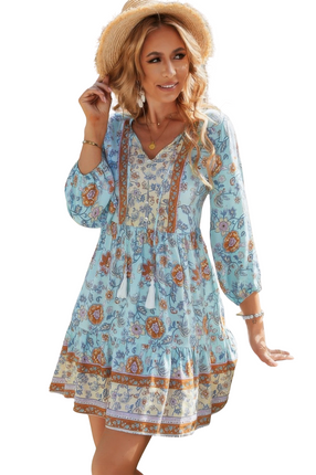 Womens Dresses Floral Printed Button Down V Neck Long Sleeve Dress Casual Chic Lightweight Basic Summer Sundress