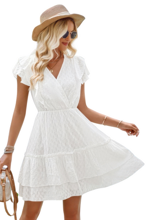 Womens Dresses V Neck Hollow Pleated A Line Short Dress Casual Chic Lightweight Basic Summer Sundress