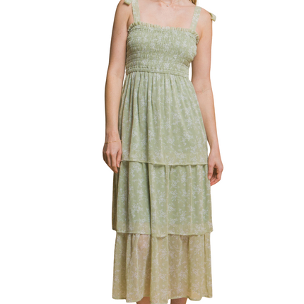 Womens Dresses Tiered Midi Floral Dress Casual Chic Lightweight Basic Summer Sundress-B1