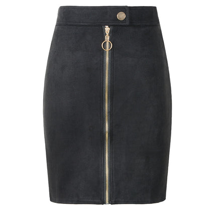 Women's Pencil Mini Skirt High Waist Bodycon Zipper Faux Suede Short Skirt