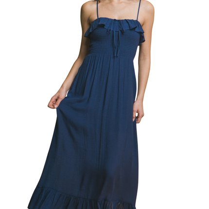 Womens Dresses Smocked Ruffle Maxi Dress Casual Chic Lightweight Basic Summer Sundress-A1