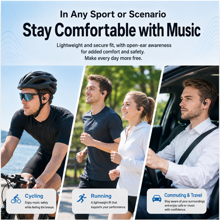 Bone Conduction Bluetooth Headphones, Open-Ear Wireless Earphones with Soft Cushion, Lightweight, 10H Playtime, Physical Buttons, Type-C Fast Charging, Water Resistant, for Running, Sports, Telework