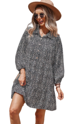 Womens Dresses Animal Print Button Down A Line Lantem Long Sleeve Loose Dress Casual Chic Lightweight Basic Summer Sundress