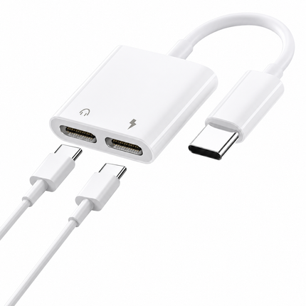 2026 New Type-C to Type-C 2-in-1 Earphone Jack Adapter, 30W Fast Charging, Simultaneous Audio & Calls, Music Control, Built-in 16bit/48kHz HiFi Sound, for Android, iPad, iPad Pro, iPhone 15/15 Pro/16/16 Pro/17/17 Pro, Windows Type-C Devices