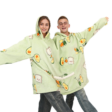 Two-person avocado print shared oversized couples hoodie - product gallery photo 5