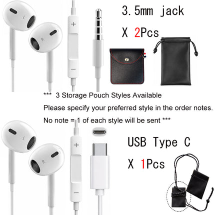 3PACK USB-C Wired Earphones with Microphone, HiFi Type-C Earbuds Compatible with iPhone 15/16/17, Android, iPad, with Remote Control, Volume Control, Clear Calls, Deep Bass, Low Latency, Tangle-Free, Lightweight, with PU Leather Pouch (White)