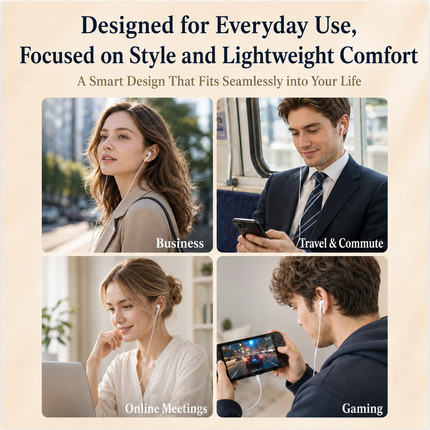 Wired Type-C Earphones with Microphone, Clear Calls, Hi-Res Audio Support, Built-in DAC (32bit/384kHz), Volume Control, Music Playback and Gaming, Compatible with iPhone 15/16/17, Android and PC, Includes PU Leather Storage Pouch with D-Ring