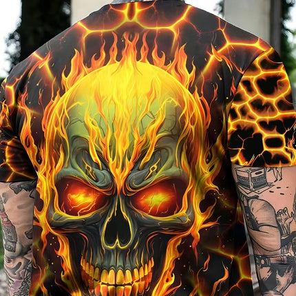 Men's Skull Print T-shirt, Casual Short Sleeve Crew Neck Tee, Men's Clothing For Outdoor