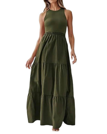 Women's Summer Casual Maxi Dresses Sleeveless Flowy Ruffle Boho Long Dresses with Pockets