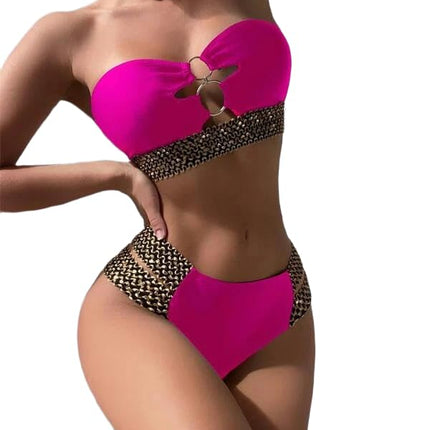Women's Bandeau High Waisted Bikini Strapless Swimsuits Two Piece Bathing Suits