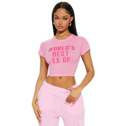 Women's Summer Casual T-Shirts Loose Letter Print Tees Short Sleeve Round Neck Tops